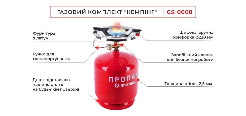 Комплект кемпинговый газовый 8 л Intertool (GS-0008)
