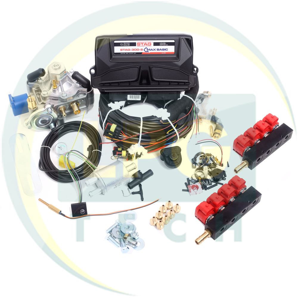 Миникомплект STAG-300 QMAX BASIC 8 цилиндров (Редуктор на выбор, форсунки Valtek/OMVL)